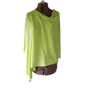 Lime Yellow Cashmere Poncho Shawl Wrap Assymetric One Size